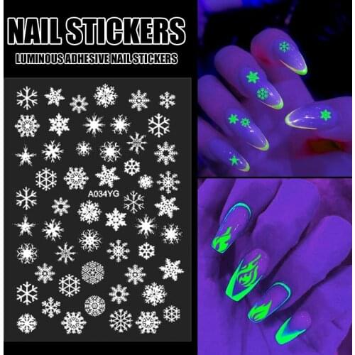 1pcs Halloween Christmas Party Luminous Adhesive Nail Stickers Shinning Glitter Manicure Tool DIY Decoration for Women SANA889