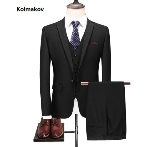 2019 Hot Sale Spring three pieces Mens Suits Slim Fit black Luxury Male Wedding Suit For Groom Formal Business Party Suits S-3XL