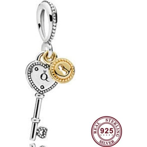 100% 925 Sterling Silver Charm New Heart Key Pendant Fit Pandora Women Bracelet & Necklace Diy Jewelry