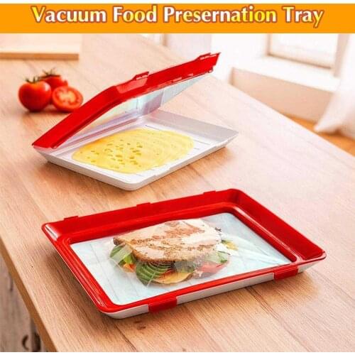 1/4/8PC Vacuum Food Preservation Tray Stackable Fresh Keeping Refrigerator Food Serving Tray Plate Kitchen Organizer 3 Colors
