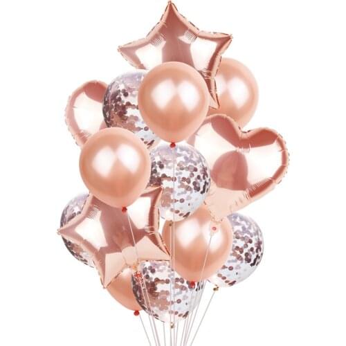 14Pcs Multi Confetti Balloon Happy Birthday Party Balloons Rose Gold Helium Ballons Boy Girl Baby Shower Party Supplies