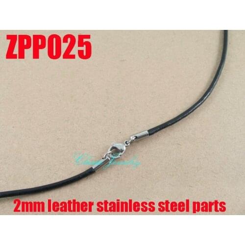 16"-38") 20pcs 2mm black real leather necklace stainless steel accessories jewelry DIY parts ZPP025