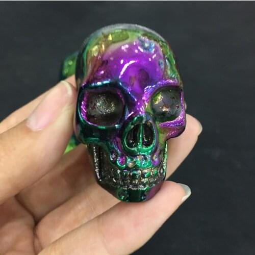 2 Inch Handmade Electroplate Multi-color Skull Figurine Crystal Carved statue