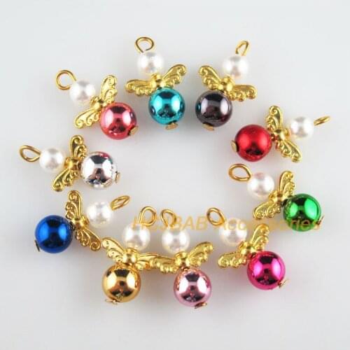 20 New Angel Charms Gold Color Mixed Acrylic Ball Pendants 14x22mm