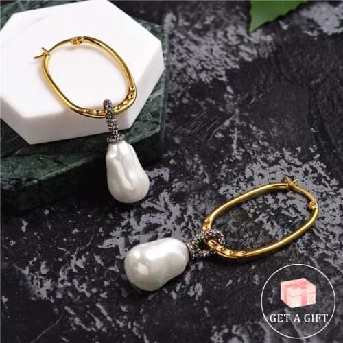 2019 High Fashion Dubai Jewelry Gold Color Dangle Baroque Pearl Stone Tassel Earrings Brand Bijoux Femme Spring New Design