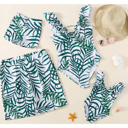 2021 Summer Baby Girl Woman Bikini Swimsuit Kids Family Matching Swimwear Father And Boy Swimming Trunks Family Clothing Sets