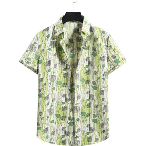 2021 New Arrival Mens Shirts summer Cardigan Short Sleeve Hawaiian Beach Flower Shirt Mens Turtleneck Shirt Blouses Tops