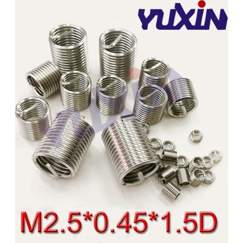 50pcs M2.5*0.45*1.5D Wire Thread Insert Stainless Steel Wire Screw Sleeve M2.5 Screw Bushing Helicoil Wire Thread Repair Inserts