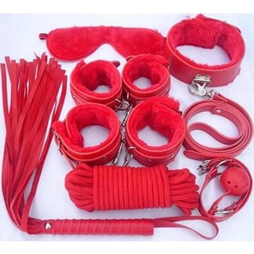 Restraint Bondage Sex Toys Plush Cuffs Strap Whip Rope Adult Sex Game Toy 7 in 1 Set Fanatical bondage set kit toys