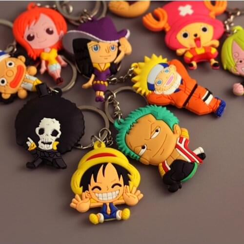Anime One Piece 3D Keychain Toys Luffy Zoro Sanji Nami Chooper soft PVC Pendant Rings Stranger Things Eleven Dustin Collectible