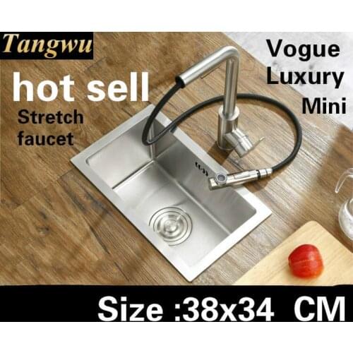 Free shipping Home mini balcony kitchen manual sink single trough stretch faucet luxury 304 stainless steel hot sell 38x34 CM