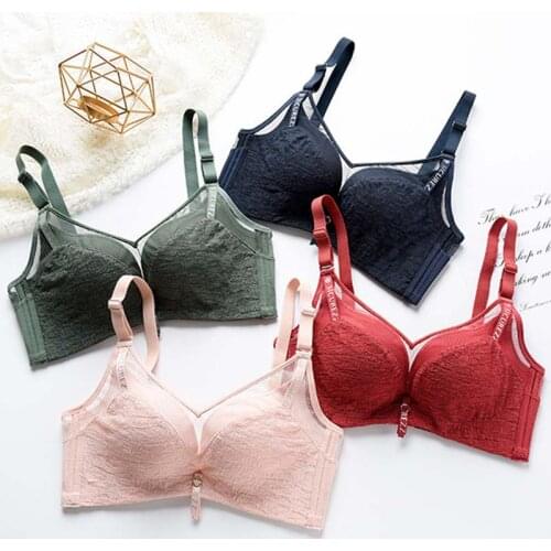 Wasteheart Sexy Women Fashion Red Green Wireless Mesh Trim Bras Push Up Bralette Cup A B Underwear Seamless Female Bras