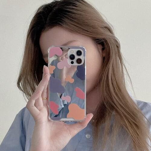 Korea Cute Color Milk pattern Makeup mirror soft Phone Case For iPhone12 mini 11pro Max XR XS Max X XS 7 8 Plus protection Cover