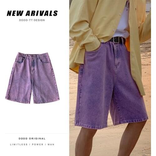 Summer Multicolor Denim Shorts Mens Fashion Retro Casual Denim Shorts Men Streetwear Loose Hip-hop Straight Denim Shorts Mens