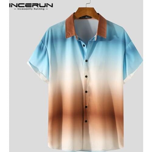 Summer Men Hawaiian Shirt Gradient Lapel Short Sleeve Streetwear Tie Dye Casual Blouse 2021 Fashion Shirts Camisa S-5XL INCERUN