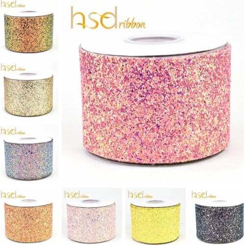 HSDRibbon 75mm 3 inch colorful Shiny Chunky Glitter leather Ribbon Cut by Yard DIY Hairbow Accessories