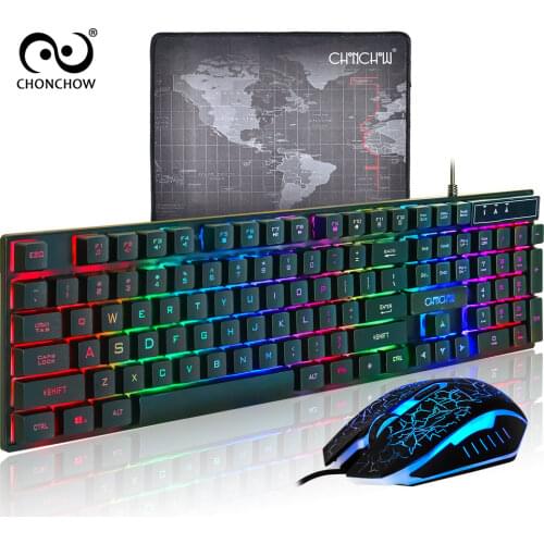 Backlight Gaming Keyboard Mouse Combo 26 Anti-ghosting USB Wired Rainbow English Game Keyboard 3200 DPI Optical for PC Gamer