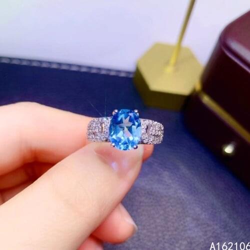 925 Pure Silver Chinese Style Natural Swiss Blue Topaz Womens Popular Exquisite Adjustable Gem Ring Fine Jewelry Support Detect