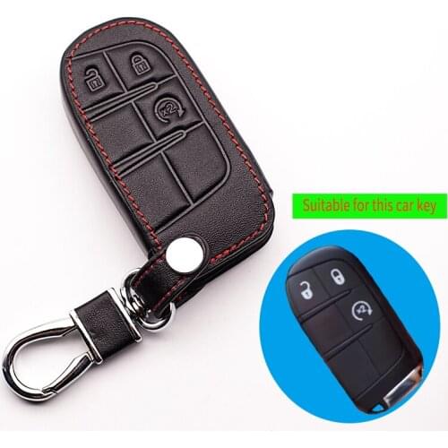Leather Car key cover for Dodge dart journey For Fiat Jeep wrangler Grand Cherokee compass longitude Patriot Chrysler 3 buttons