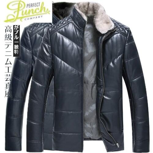 Jacket Winter Men Clothing Mens Down Jackets Real Mink Fur Collar Genuine Sheepskin Leather Erkekler Ceket LXR1062