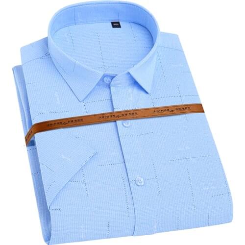 Mens Casual Dress Short Sleeved Shirt Bamboo Fiber Summer Man Formal Business Causal Social Shirts Slim Fit Shirt Brand DS383