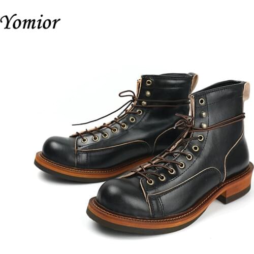 Yomior Handmade 2021 New High Quality Men Shoes Vintage Casual Cow Leather Ankle Boots Platform Motorcycle Boots British Tooling
