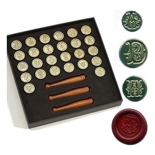 Initial Wax Seal Master Set of 26 Initials & 3 Wood Handles