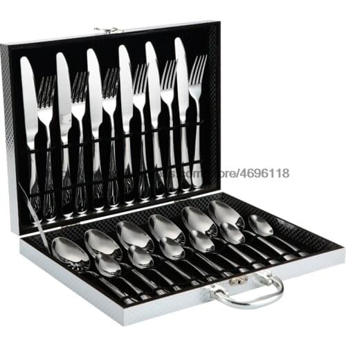 24pcs Silver Tableware Set Cutlery Set 18/10 Stainless Steel Dinnerware Rainbow Dinner Knife Fork Spoon Kitchen Home Gift Box