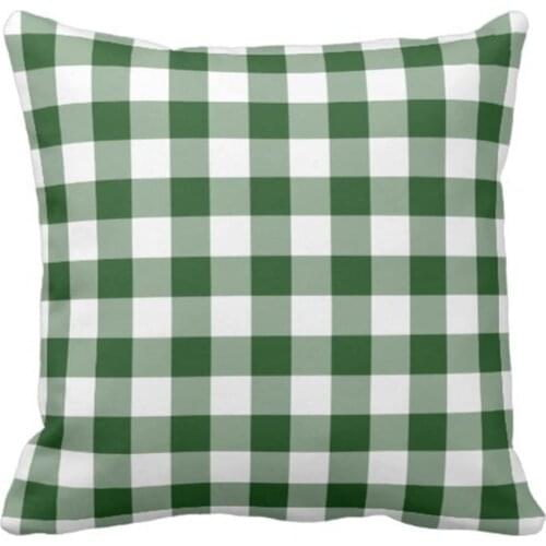 TORASS Throw Pillow Cover Plaid Green and White Gingham Classic Decorative Pillow Case Home Decor Square 18 x 18 Inch Pillowcase