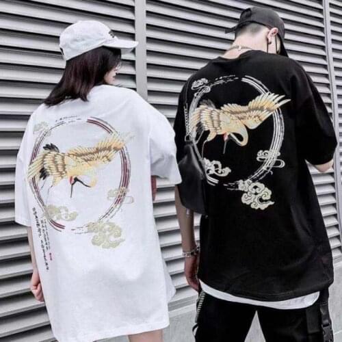 New fashion hip-hop T-shirt mens women ins trend Harajuku T-shirt fairy crane print T-shirt