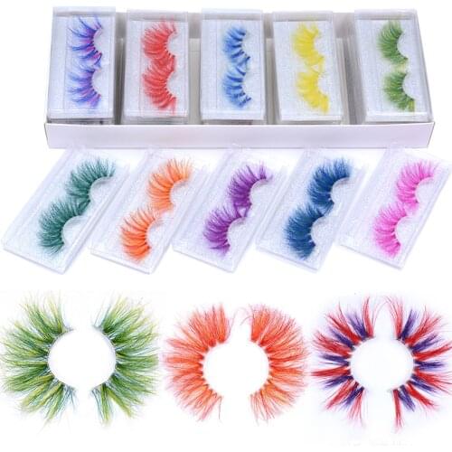 Newest Bright Fake Colored Eyelashes 25mm Long Real Mink Colorful Strip Lashes Ombre False Brown Lash Vendor