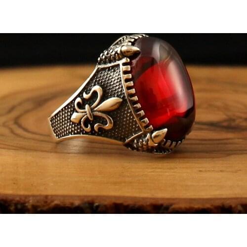 925 Sterling Silver Ring for Men Red Zircon Stone Aqeq Onyx Stone Jewelry fashion vintage Gift Rings All Size Made in Turkey