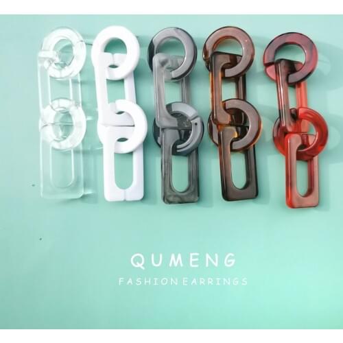 QUMENG 2020 Statement Clear Acrylic Chain Long Earrings For Women Resin Geometric Drop Earrings personality hyperbole Jewelry