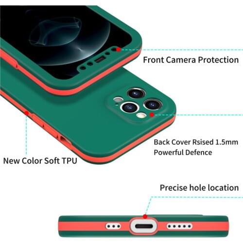 360° Luxury Full Protective Phone Case For iPhone 12 11 Pro Max X XS Max XR 7 8 Plus 12 MiNi SE 2020 Two-Color Matte Hard Cover