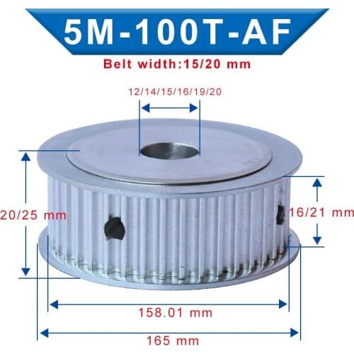 Timing Pulley 5M-100T Inner Bore 12/14/15/16/19/20 mm Aluminum Belt Pulley Slot Width 16/21 mm For Width 15/20mm 5M-Timing Belt