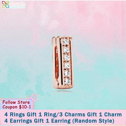 Smuxin 925 Sterling Silver Rose Timeless Sparkle Clip Charm fit Original Pandora Reflexion Bracelets for Women Jewelry Girl Gift