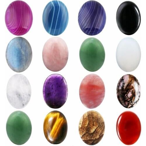 TUMBEELLUWA 1Lot (10Pc) Gem stone Semi-precious Oval Shape Cabochon CAB Flatback Ring Face,DIY Jewelry Accessories 18x25mm