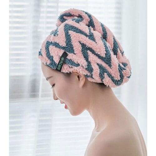Dry Hair Bath Towel Cap Microfiber Quick Drying Turban Super Absorbent Women Hair Cap Wrap with Button Thicken