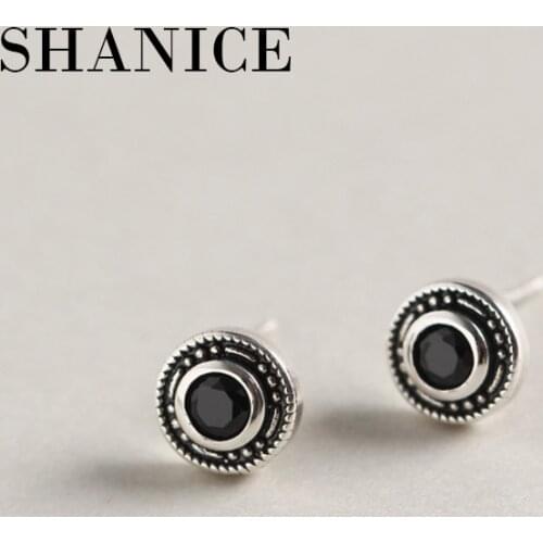 SHANICE Cool Mens Womens Earring Ear Stud 925 silver CZ Crystal Plug Retro Round Women stud earring for lovers' luxury jewelry