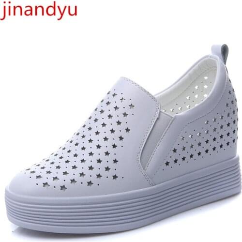 Hidden Heel Wedges Shoes for Women Platform Sneakers Fashion Black White Female Shoes Hollow Out Wedge Ladies Slip on Trainers