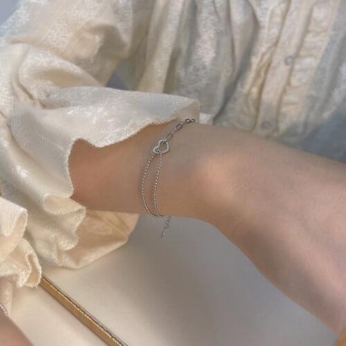 925 Sterling Silver Heart Charm Bracelet for Women Double Layer Splicing Chain Bracelet Dainty Jewelry Gifts