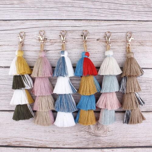 ZWPON Layered Hula Tassel Key Chain Keyrings Bag Charms Jewelry Big Key Chain Key Holder Boho Handmade Vintage Fashion Jewelry