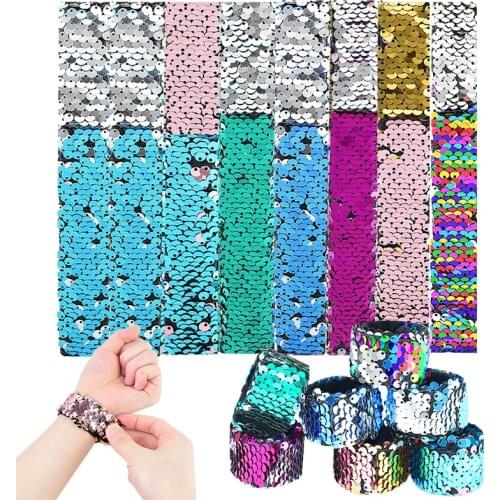 1pcs Glitter Sequin Bracelets Mermaid Bangle Stitching Color Clap Circle Children Slap Wristband Girls Gifts Party Decor Toys