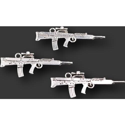 10pcs Silver Plated 3D CS/LR30 Type 7.62mm Assault Rifle Metal Pendant DIY Charm Hip Hop Bracelet Earrings Jewelry Crafts Making
