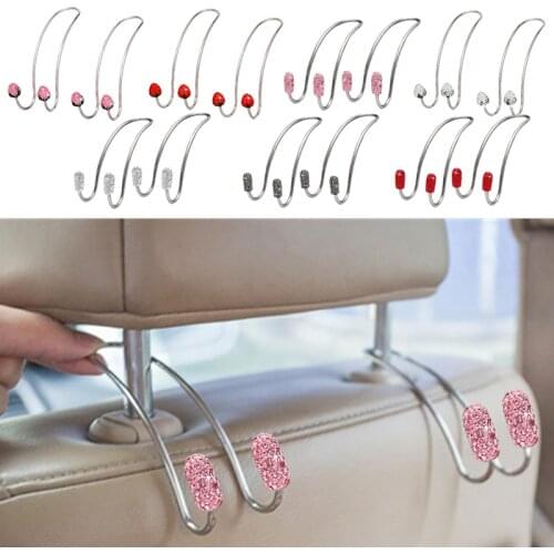 2 Pack Universal Seat Back Organizers Bling Diamond Car Headrest Bag Hangers Heavy-Duty Auto Back Seat Storage Hooks