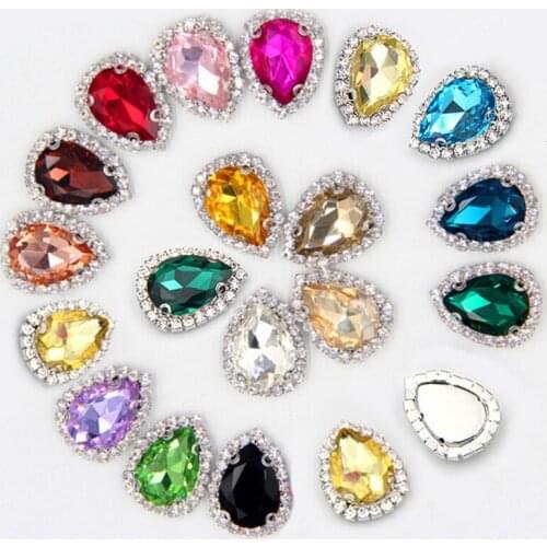 2016New 100pcs Water Droplets Rhinestone Hand Sewn Embellishments Button/Buckle With Acrylic for DIY Clothes NT03
