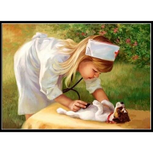 Young girl nurse and dog 5D DIY Diamond Painting Embroidery Full Square Diamond Cross Stitch Rhinestone Mosaic Home Decor HL582