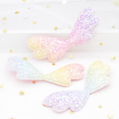 8Pcs 64*28mm Glitter Gradient Iridescence Fabric Padded Appliques Angel Wing Patches for DIY Girls Hair Clips Hat Ornament G39