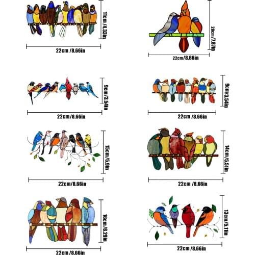 8PCS Multicolor Birds Wallpaper Stained Glass Decorative Stickers Stained Glass Window Decoration Stickers Anime Poster 2021