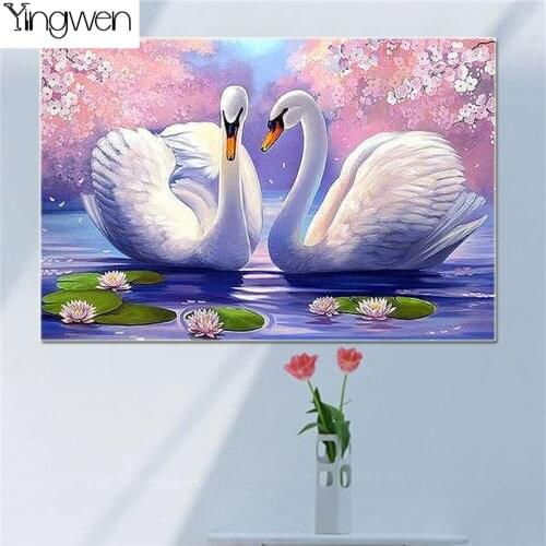 Diy 5D Diamond Painting Swan Lotus Landscape Cross Stitch Kits Animal Full Diamond Embroidery Couple Pictures Home Decor Sticker